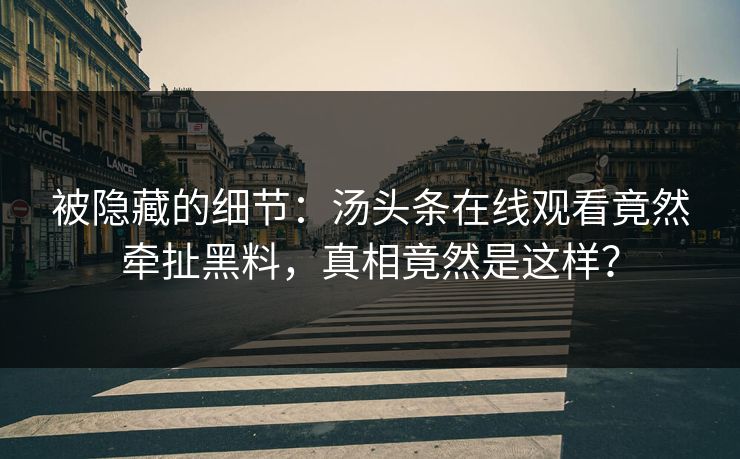 被隐藏的细节：汤头条在线观看竟然牵扯黑料，真相竟然是这样？