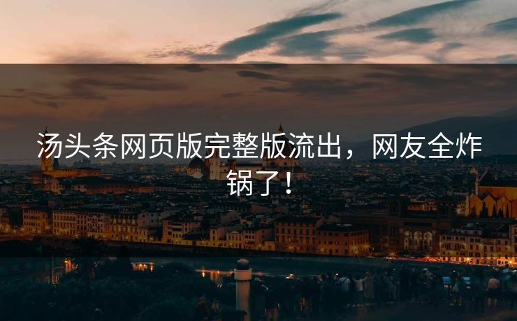 汤头条网页版完整版流出，网友全炸锅了！