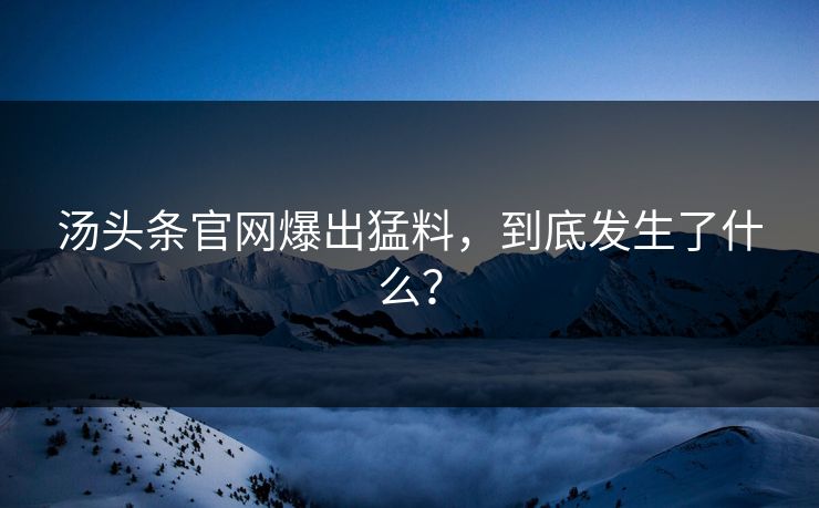 汤头条官网爆出猛料，到底发生了什么？
