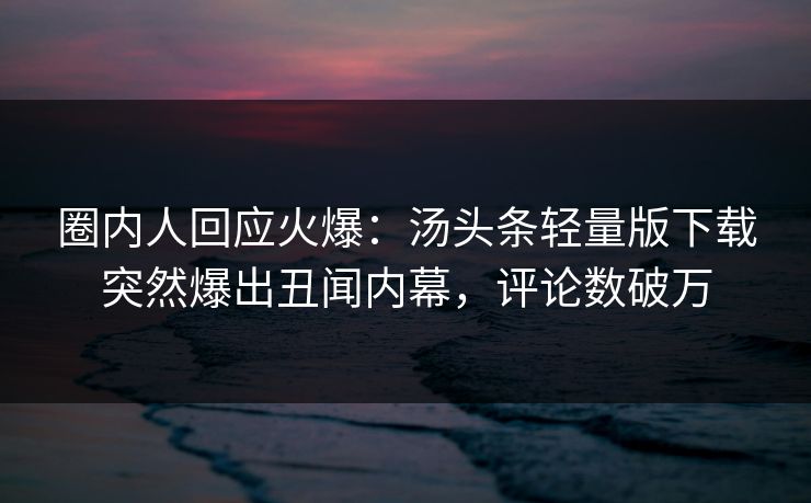 圈内人回应火爆：汤头条轻量版下载突然爆出丑闻内幕，评论数破万