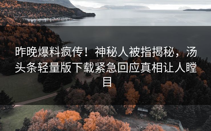 昨晚爆料疯传！神秘人被指揭秘，汤头条轻量版下载紧急回应真相让人瞠目