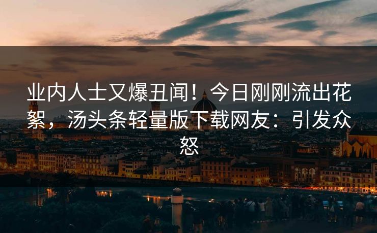 业内人士又爆丑闻！今日刚刚流出花絮，汤头条轻量版下载网友：引发众怒