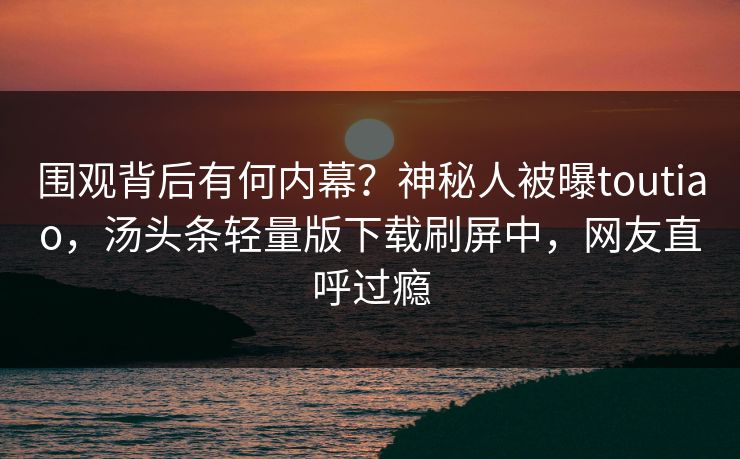 围观背后有何内幕？神秘人被曝toutiao，汤头条轻量版下载刷屏中，网友直呼过瘾