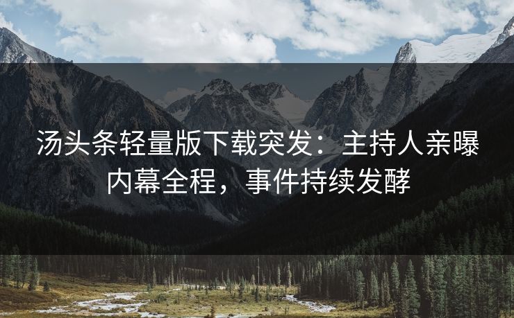 汤头条轻量版下载突发：主持人亲曝内幕全程，事件持续发酵