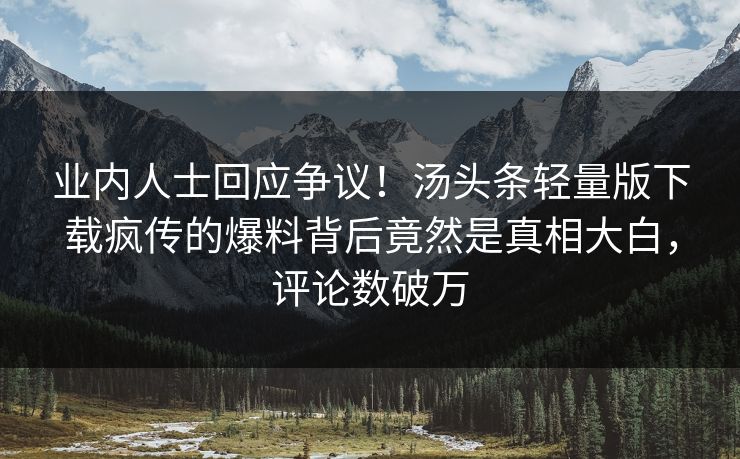 业内人士回应争议！汤头条轻量版下载疯传的爆料背后竟然是真相大白，评论数破万