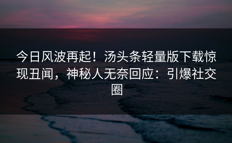 今日风波再起！汤头条轻量版下载惊现丑闻，神秘人无奈回应：引爆社交圈