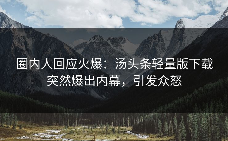 圈内人回应火爆：汤头条轻量版下载突然爆出内幕，引发众怒