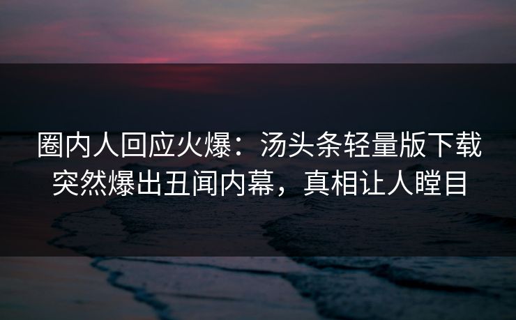 圈内人回应火爆：汤头条轻量版下载突然爆出丑闻内幕，真相让人瞠目