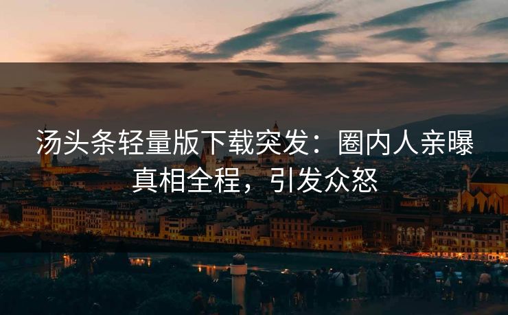 汤头条轻量版下载突发：圈内人亲曝真相全程，引发众怒