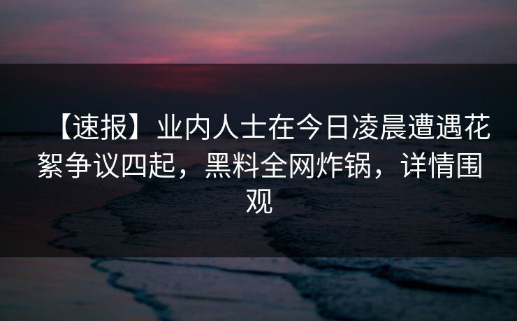【速报】业内人士在今日凌晨遭遇花絮争议四起，黑料全网炸锅，详情围观